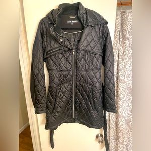 Steve Madden down jacket w/hood .Mid length .        Size Medium. Almost new !!!